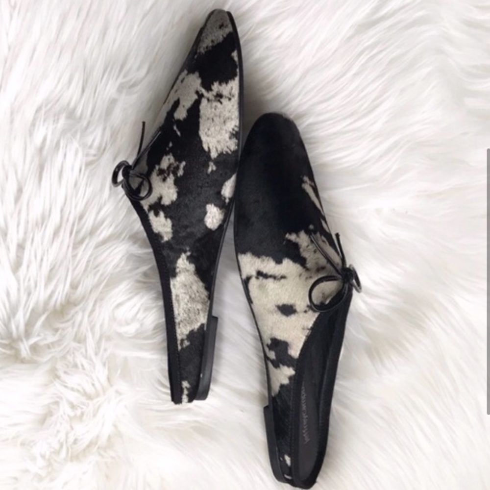 Jeffrey Campbell Kiko genuine calf hair bow mule black white calf hair